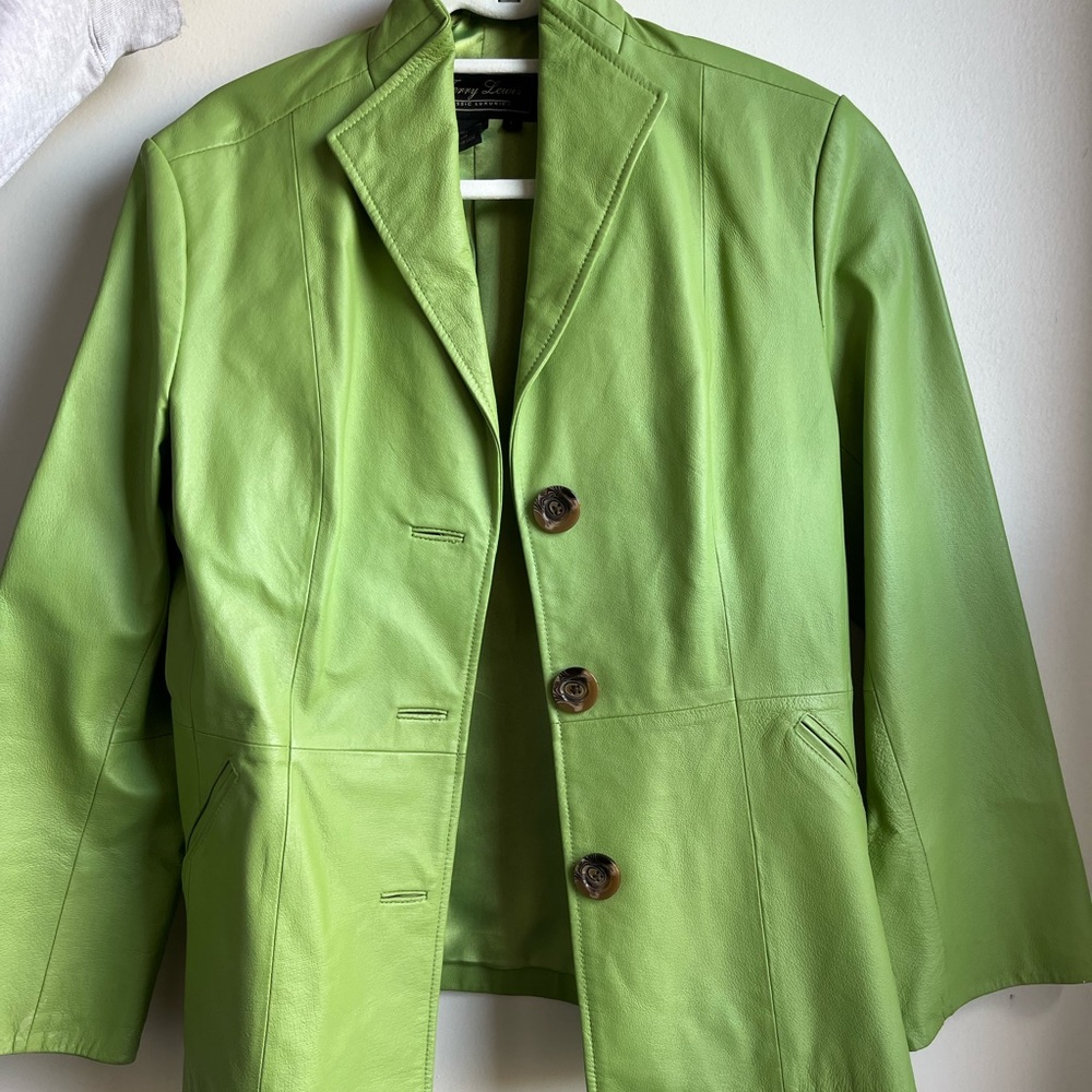 Vintage 90s y2k lime green 100% leather jacket blazer